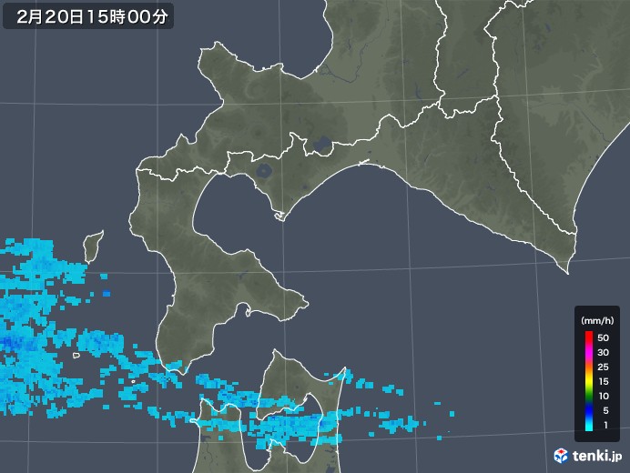 道南の雨雲レーダー(2019年02月20日)