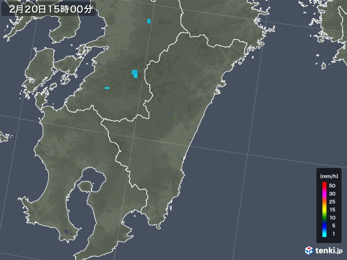 宮崎県の雨雲レーダー(2019年02月20日)