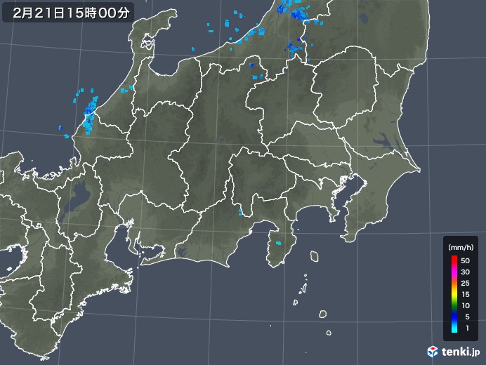 関東・甲信地方の雨雲レーダー(2019年02月21日)