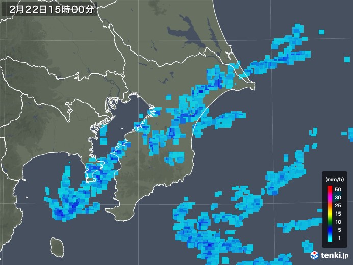 千葉県の雨雲レーダー(2019年02月22日)