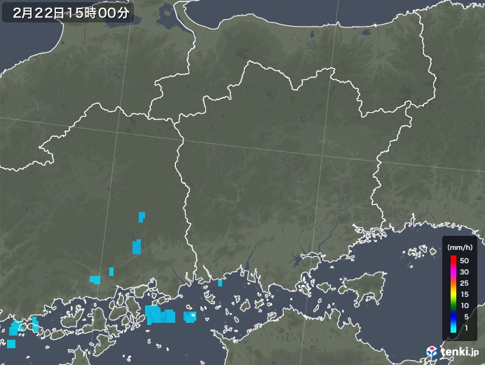 岡山県の雨雲レーダー(2019年02月22日)