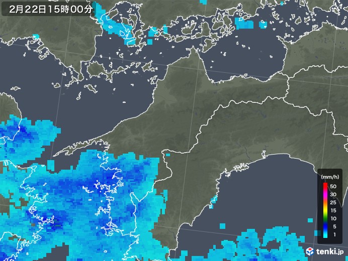 愛媛県の雨雲レーダー(2019年02月22日)