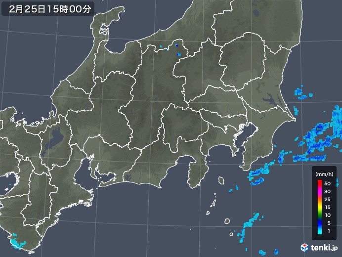 関東・甲信地方の雨雲レーダー(2019年02月25日)