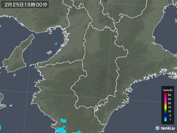 奈良県の雨雲レーダー(2019年02月25日)