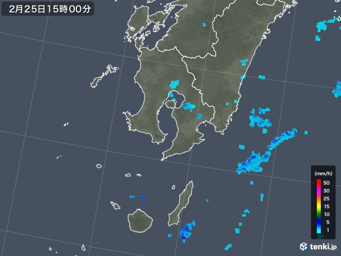 鹿児島県の雨雲レーダー(2019年02月25日)