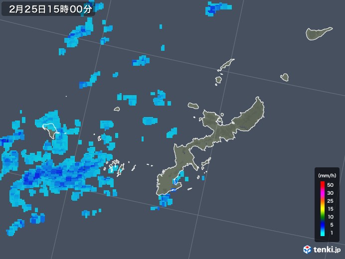 沖縄県の雨雲レーダー(2019年02月25日)