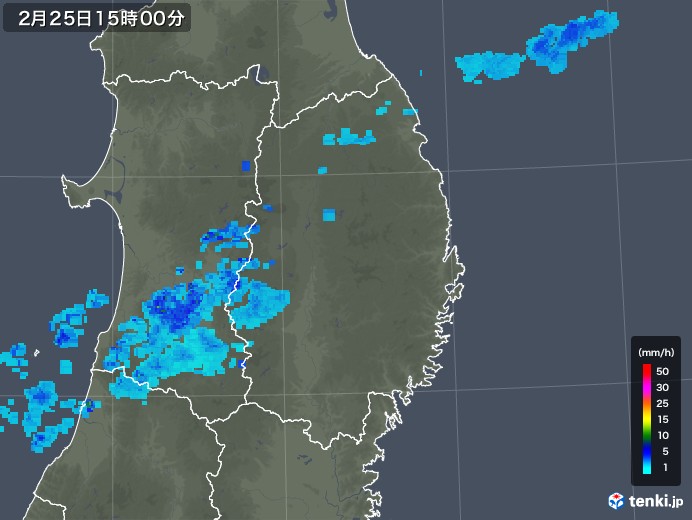 岩手県の雨雲レーダー(2019年02月25日)