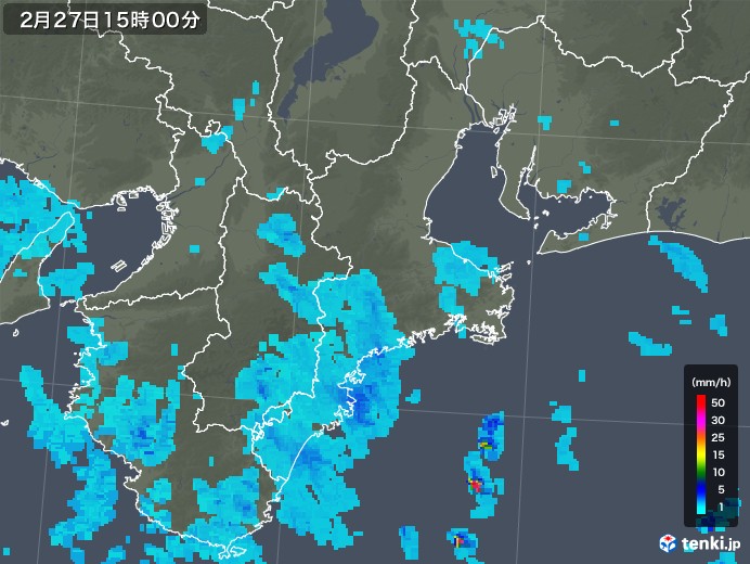 三重県の雨雲レーダー(2019年02月27日)