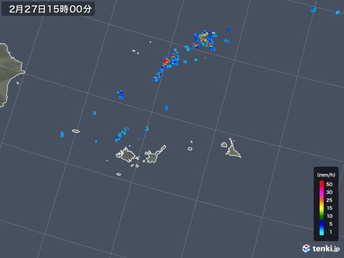 宮古・石垣・与那国(沖縄県)の雨雲レーダー(2019年02月27日)