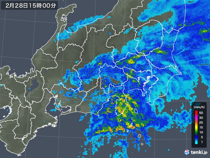 関東・甲信地方の雨雲レーダー(2019年02月28日)