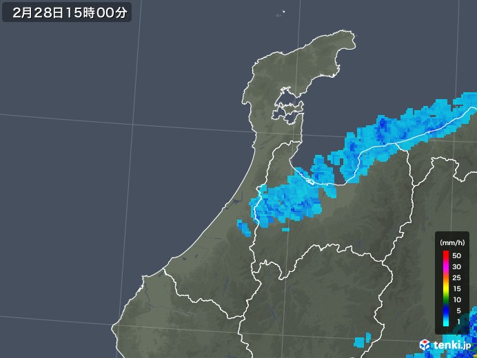 石川県の雨雲レーダー(2019年02月28日)