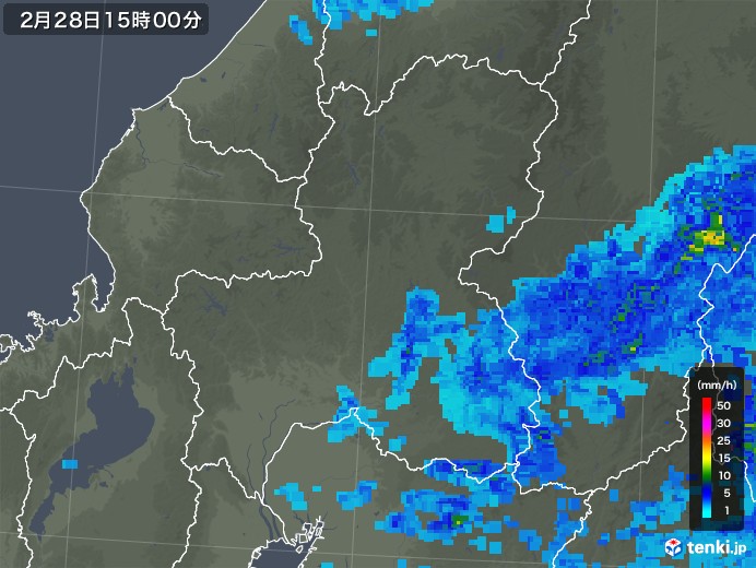 岐阜県の雨雲レーダー(2019年02月28日)