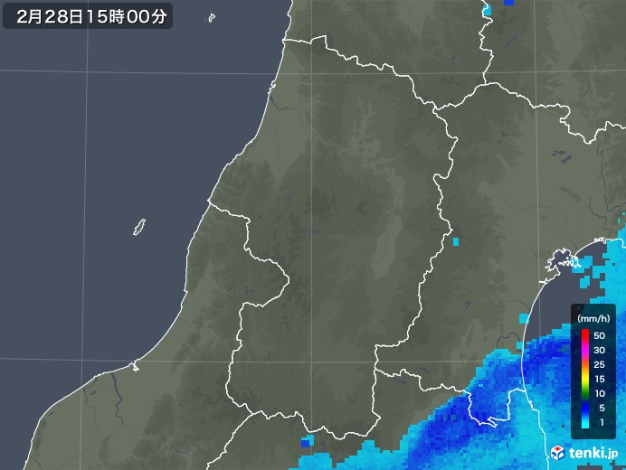 山形県の雨雲レーダー(2019年02月28日)