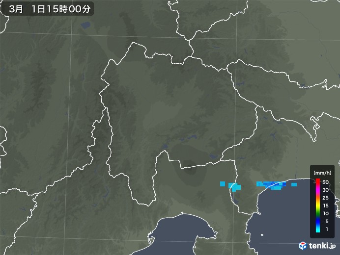 山梨県の雨雲レーダー(2019年03月01日)