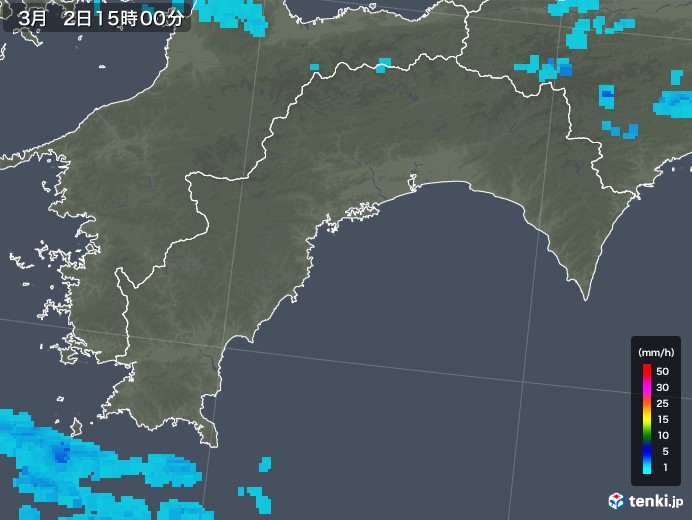 高知県の雨雲レーダー(2019年03月02日)