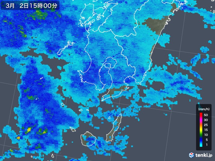 鹿児島県の雨雲レーダー(2019年03月02日)