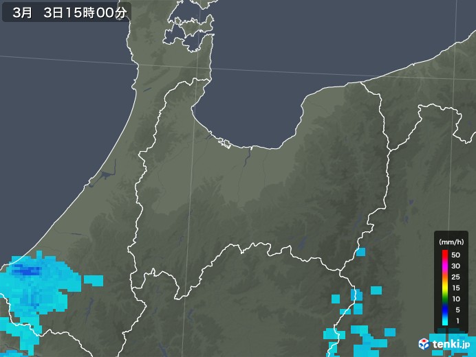 富山県の雨雲レーダー(2019年03月03日)