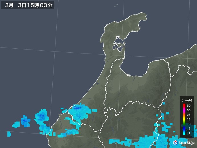 石川県の雨雲レーダー(2019年03月03日)