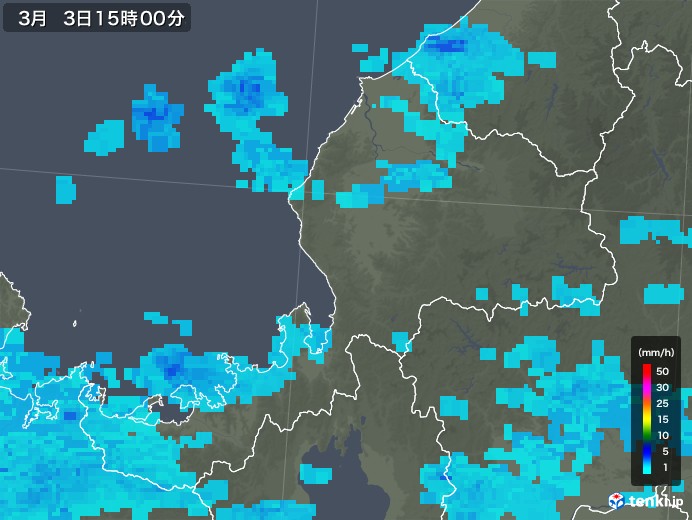 福井県の雨雲レーダー(2019年03月03日)
