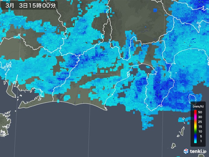 静岡県の雨雲レーダー(2019年03月03日)
