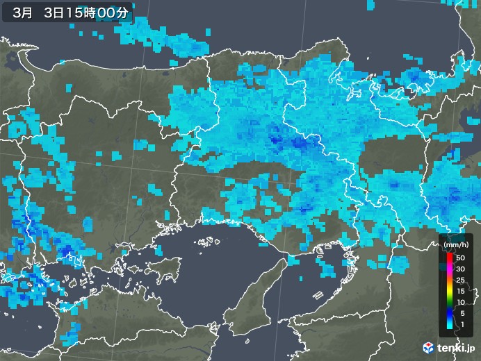 兵庫県の雨雲レーダー(2019年03月03日)