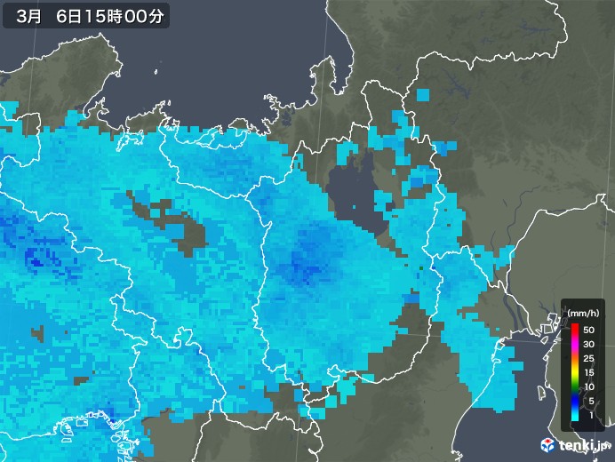 滋賀県の雨雲レーダー(2019年03月06日)