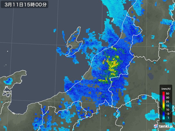 新潟県の雨雲レーダー(2019年03月11日)