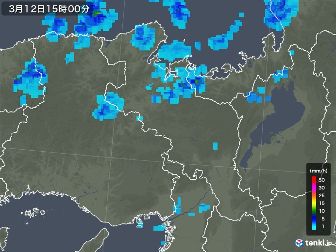 京都府の雨雲レーダー(2019年03月12日)