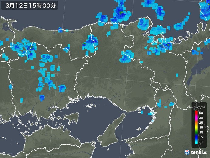 兵庫県の雨雲レーダー(2019年03月12日)