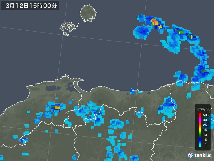 鳥取県の雨雲レーダー(2019年03月12日)