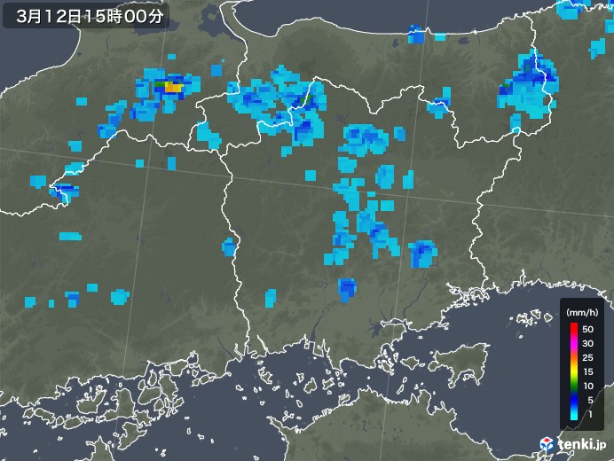 岡山県の雨雲レーダー(2019年03月12日)