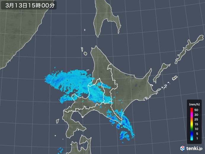北海道地方の雨雲レーダー(2019年03月13日)