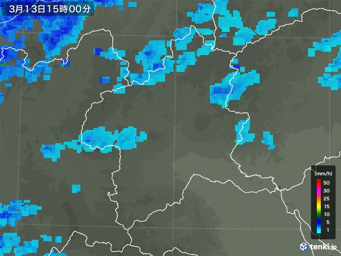 群馬県の雨雲レーダー(2019年03月13日)