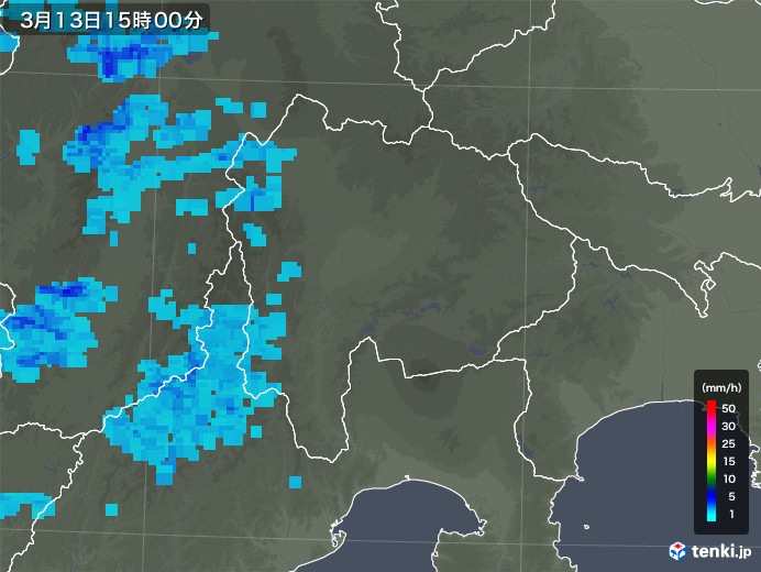 山梨県の雨雲レーダー(2019年03月13日)