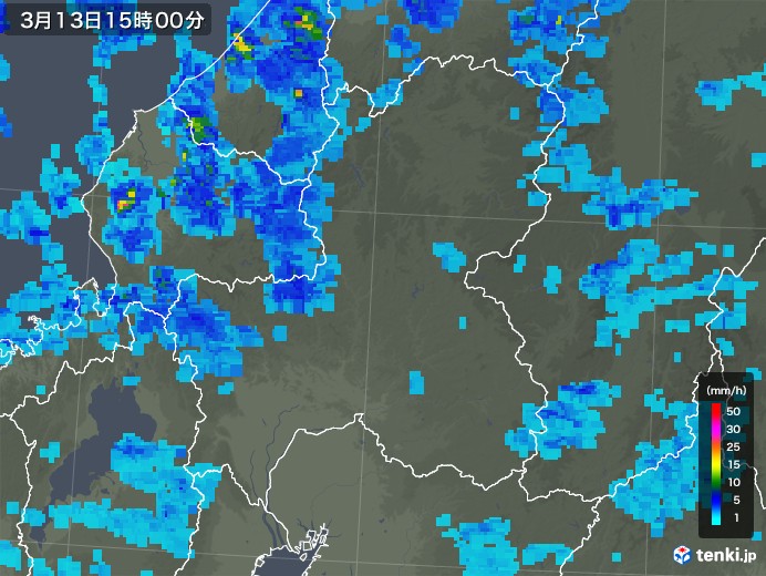 岐阜県の雨雲レーダー(2019年03月13日)