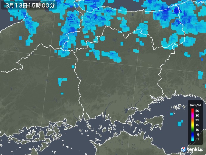 岡山県の雨雲レーダー(2019年03月13日)