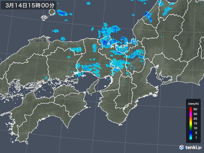 近畿地方の雨雲レーダー(2019年03月14日)