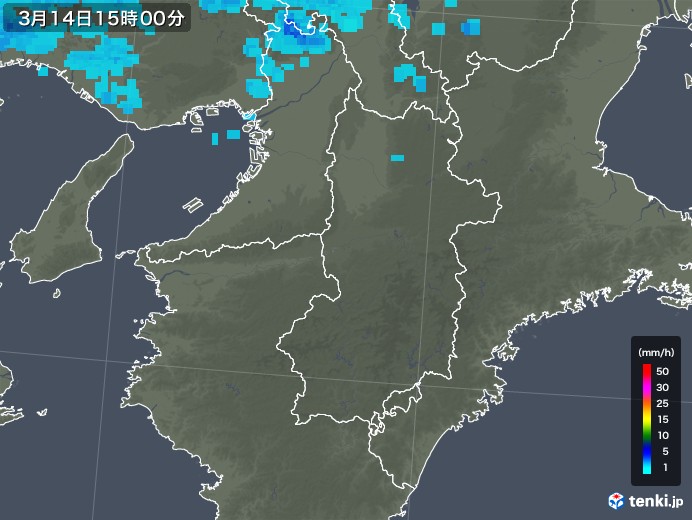 奈良県の雨雲レーダー(2019年03月14日)