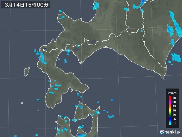 道南の雨雲レーダー(2019年03月14日)