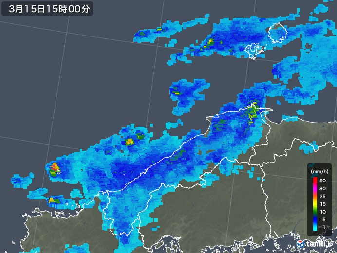 島根県の雨雲レーダー(2019年03月15日)