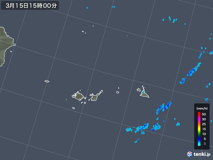 宮古・石垣・与那国(沖縄県)の雨雲レーダー(2019年03月15日)
