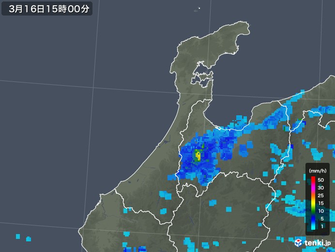 石川県の雨雲レーダー(2019年03月16日)