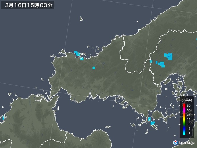 山口県の雨雲レーダー(2019年03月16日)