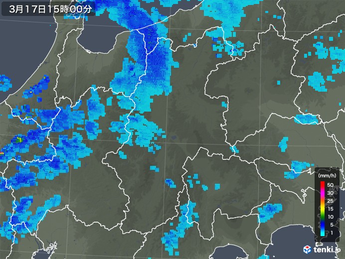 長野県の雨雲レーダー(2019年03月17日)