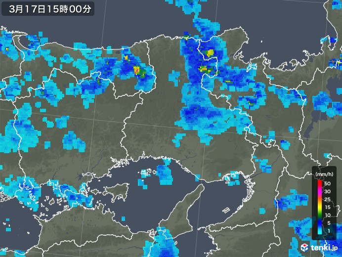 兵庫県の雨雲レーダー(2019年03月17日)