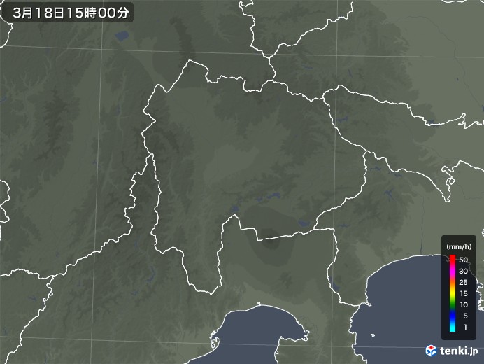 山梨県の雨雲レーダー(2019年03月18日)