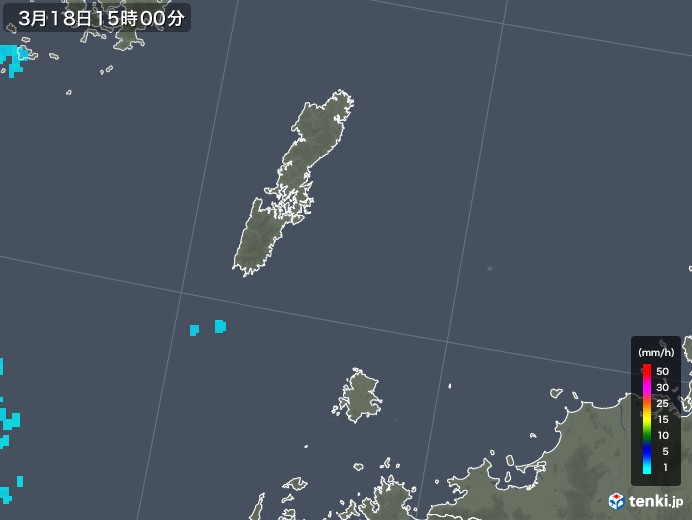 壱岐・対馬(長崎県)の雨雲レーダー(2019年03月18日)