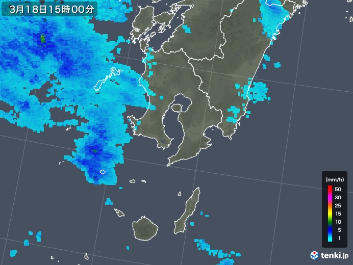鹿児島県の雨雲レーダー(2019年03月18日)