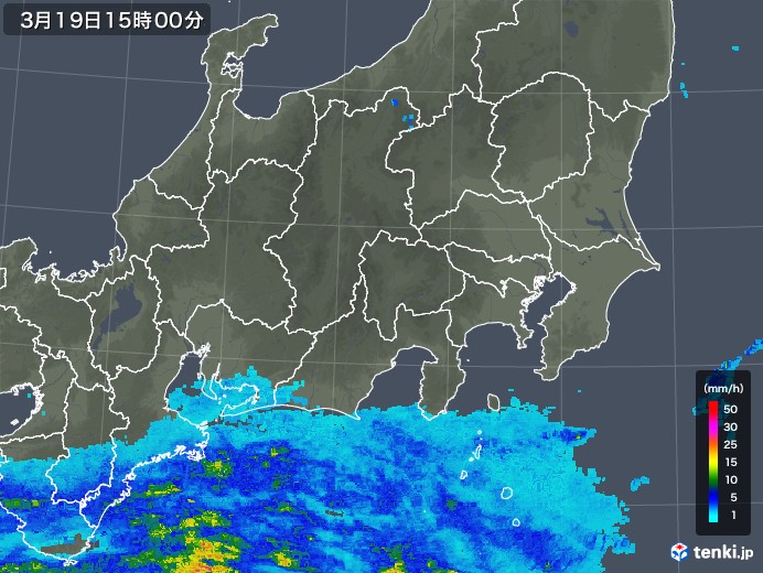 関東・甲信地方の雨雲レーダー(2019年03月19日)