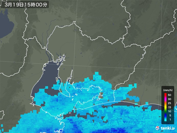 愛知県の雨雲レーダー(2019年03月19日)